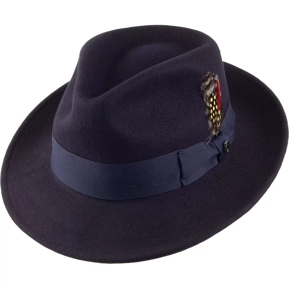 Chapeaux Trilby | Chapeaux Fedora^Jaxon & James Chapeau Fedora en Laine Feutrée Déformable C-Crown bleu marine JAXON & JAMES