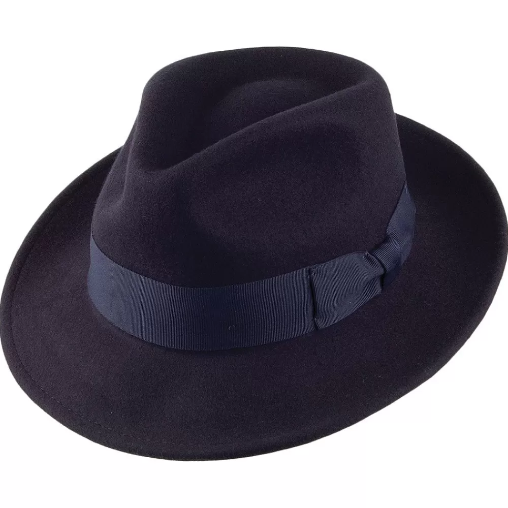 Chapeaux Trilby | Chapeaux Fedora^Jaxon & James Chapeau Fedora en Laine Feutrée Déformable C-Crown bleu marine JAXON & JAMES