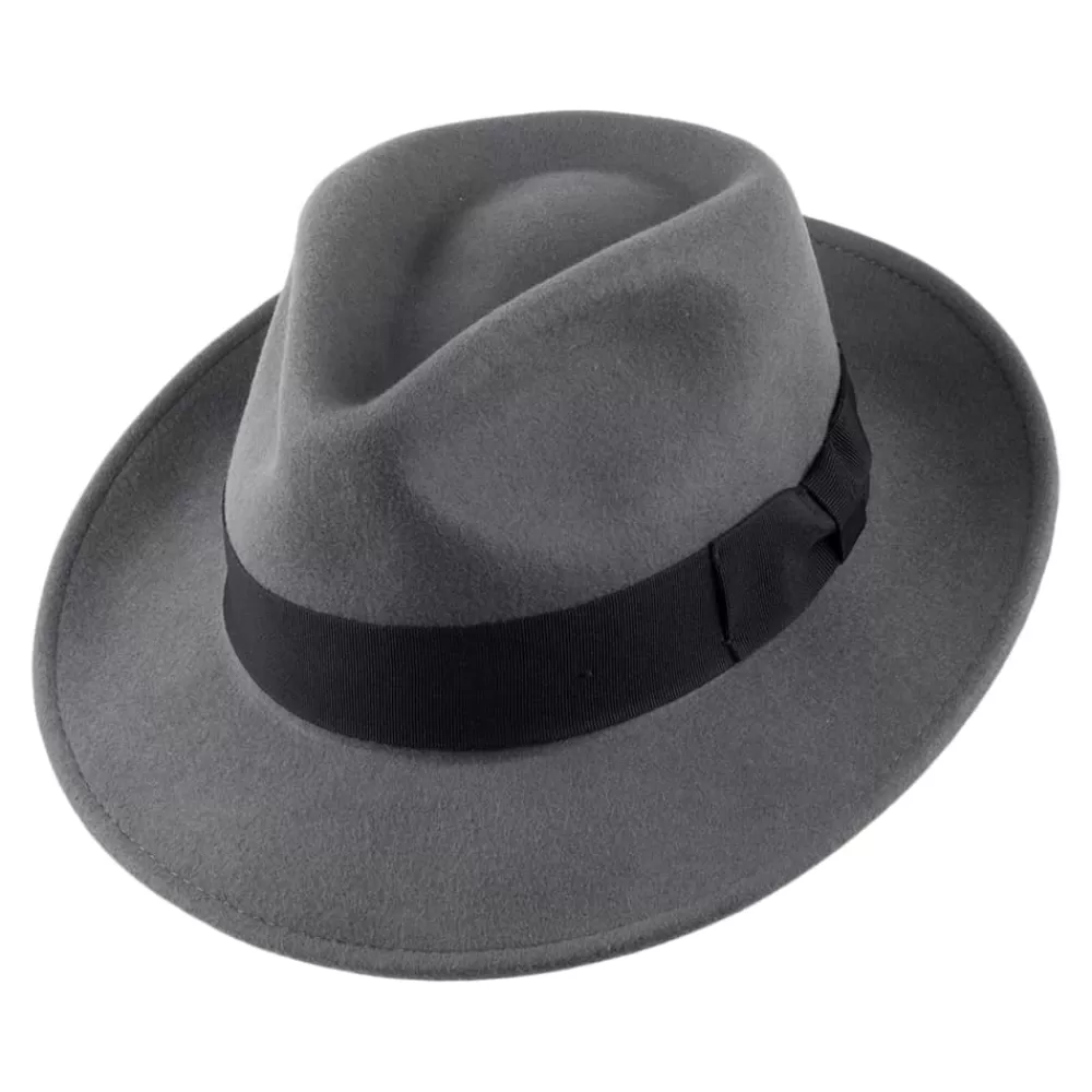 Chapeaux Trilby | Chapeaux Fedora^Jaxon & James Chapeau Fedora en Laine Feutrée Déformable C-Crown gris JAXON & JAMES