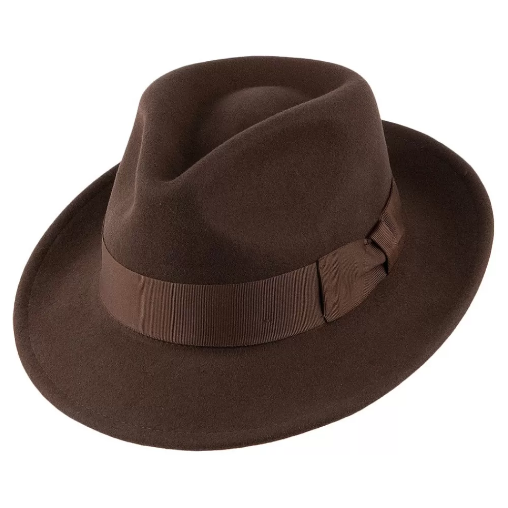 Chapeaux Trilby | Chapeaux Fedora^Jaxon & James Chapeau Fedora en Laine Feutrée Déformable C-Crown marron JAXON & JAMES