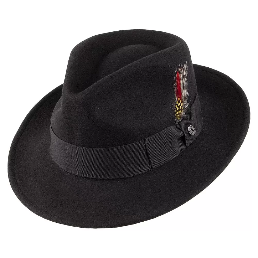 Chapeaux Trilby | Chapeaux Fedora^Jaxon & James Chapeau Fedora en Laine Feutrée Déformable C-Crown noir JAXON & JAMES