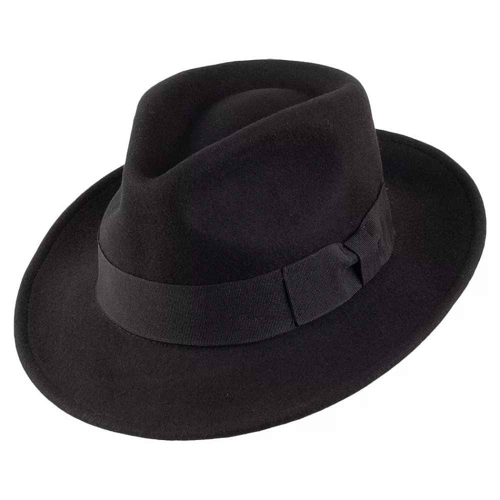 Chapeaux Trilby | Chapeaux Fedora^Jaxon & James Chapeau Fedora en Laine Feutrée Déformable C-Crown noir JAXON & JAMES