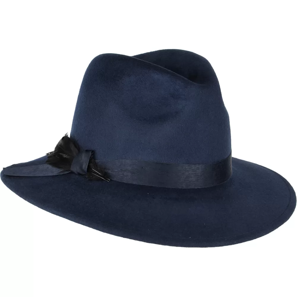 Chapeaux Trilby | Chapeaux Fedora^Failsworth Chapeau Fedora en Laine Feutrée Hydrofuge avec Plume bleu marine