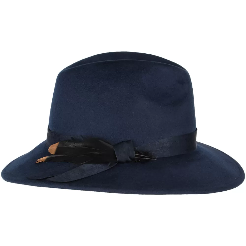 Chapeaux Trilby | Chapeaux Fedora^Failsworth Chapeau Fedora en Laine Feutrée Hydrofuge avec Plume bleu marine