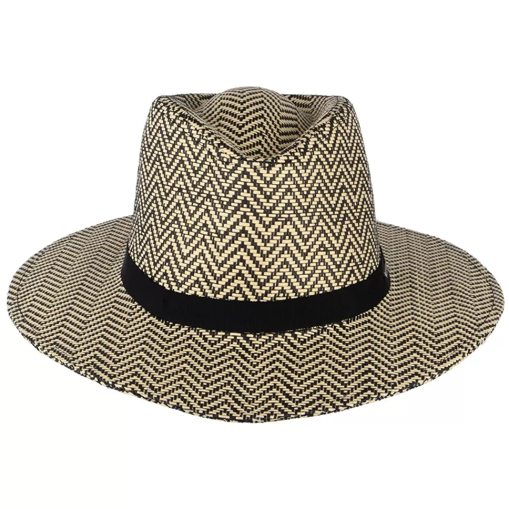Chapeaux Trilby | Chapeaux Fedora^Brixton Chapeau Fedora en Paille Toyo à Chevrons Pliable Carolina noir-naturel