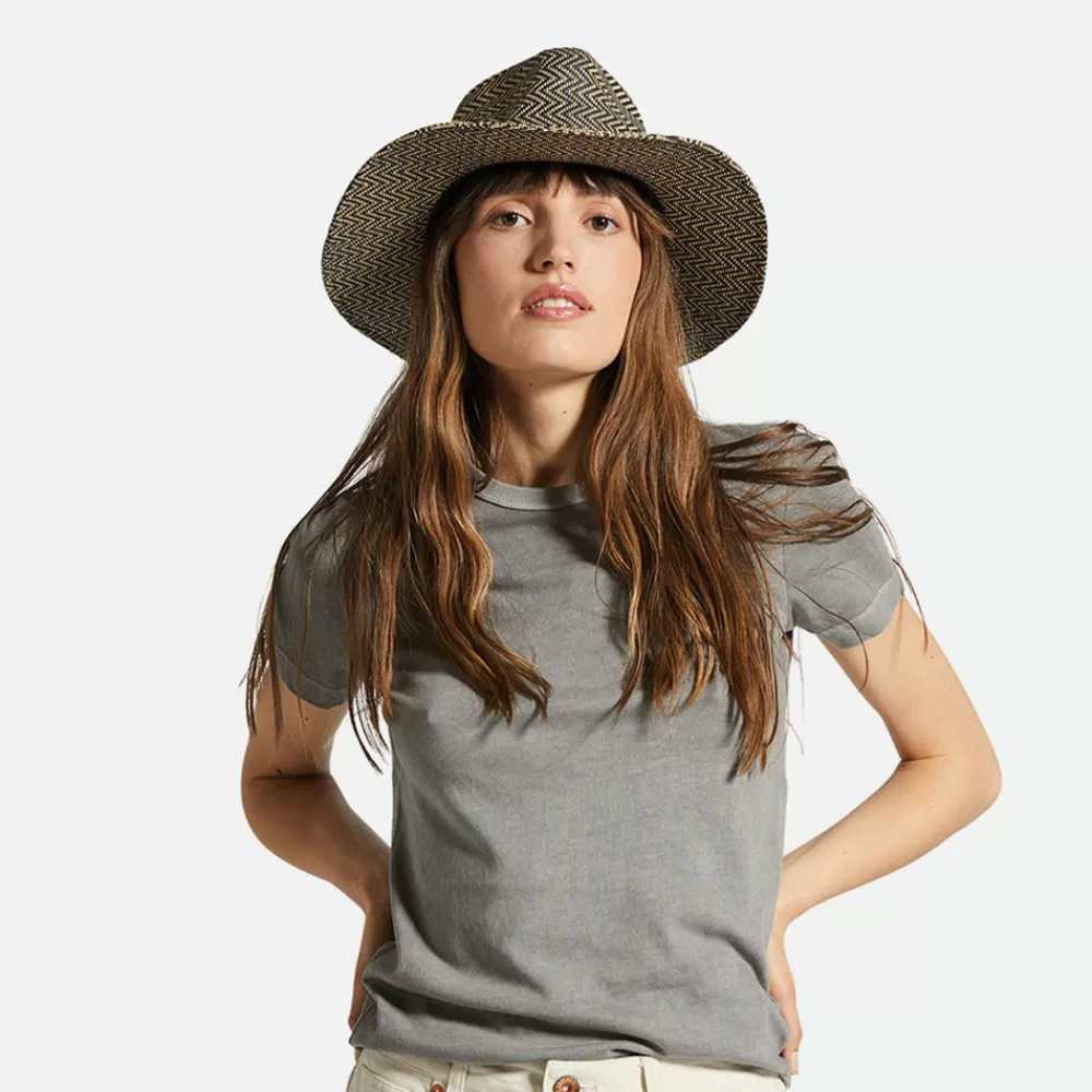 Chapeaux Trilby | Chapeaux Fedora^Brixton Chapeau Fedora en Paille Toyo à Chevrons Pliable Carolina noir-naturel