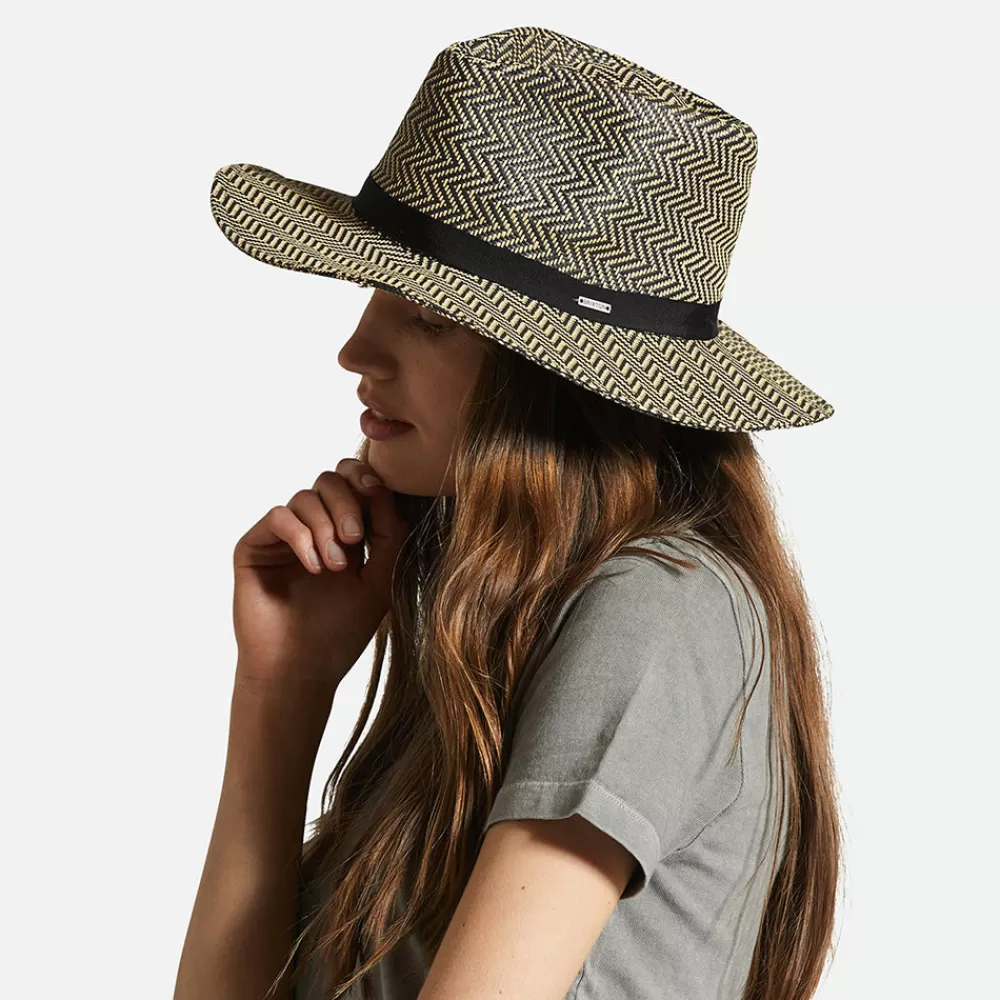 Chapeaux Trilby | Chapeaux Fedora^Brixton Chapeau Fedora en Paille Toyo à Chevrons Pliable Carolina noir-naturel