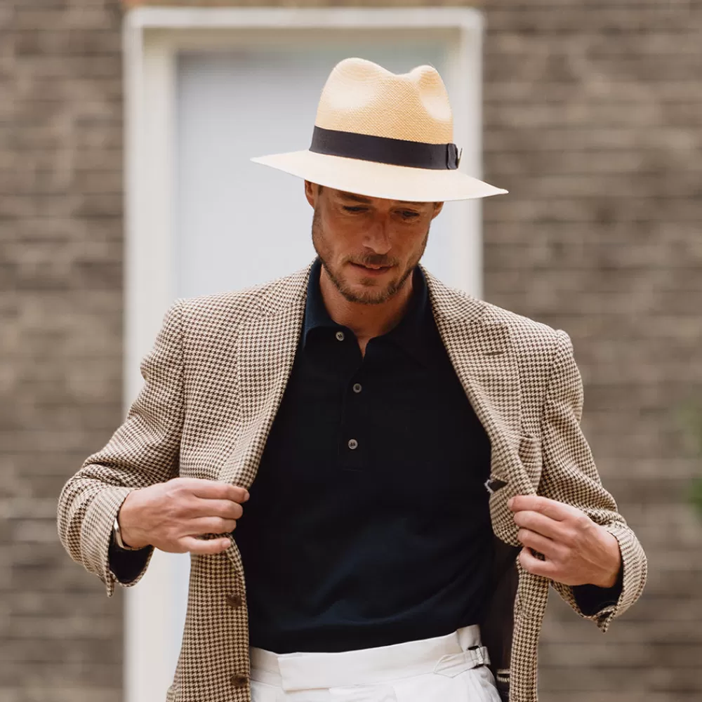 Chapeaux Trilby | Chapeaux Fedora^Christys Chapeau Fedora Panama à Bord Baissé Bandeau bleu marine Superfine semi-décoloré