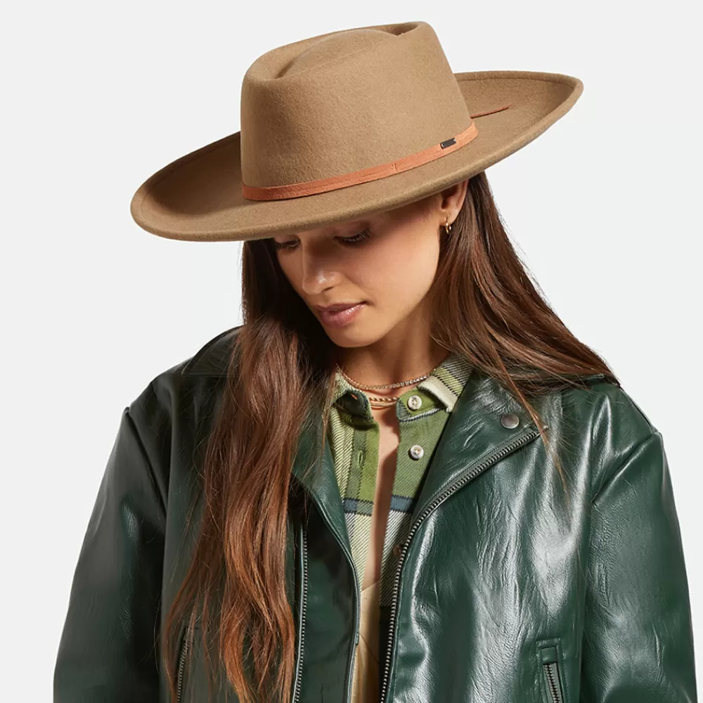 Chapeaux Trilby | Chapeaux Fedora^Brixton Chapeau Fedora Rancher en Laine Feutrée Convertabrim Brenton marron clair