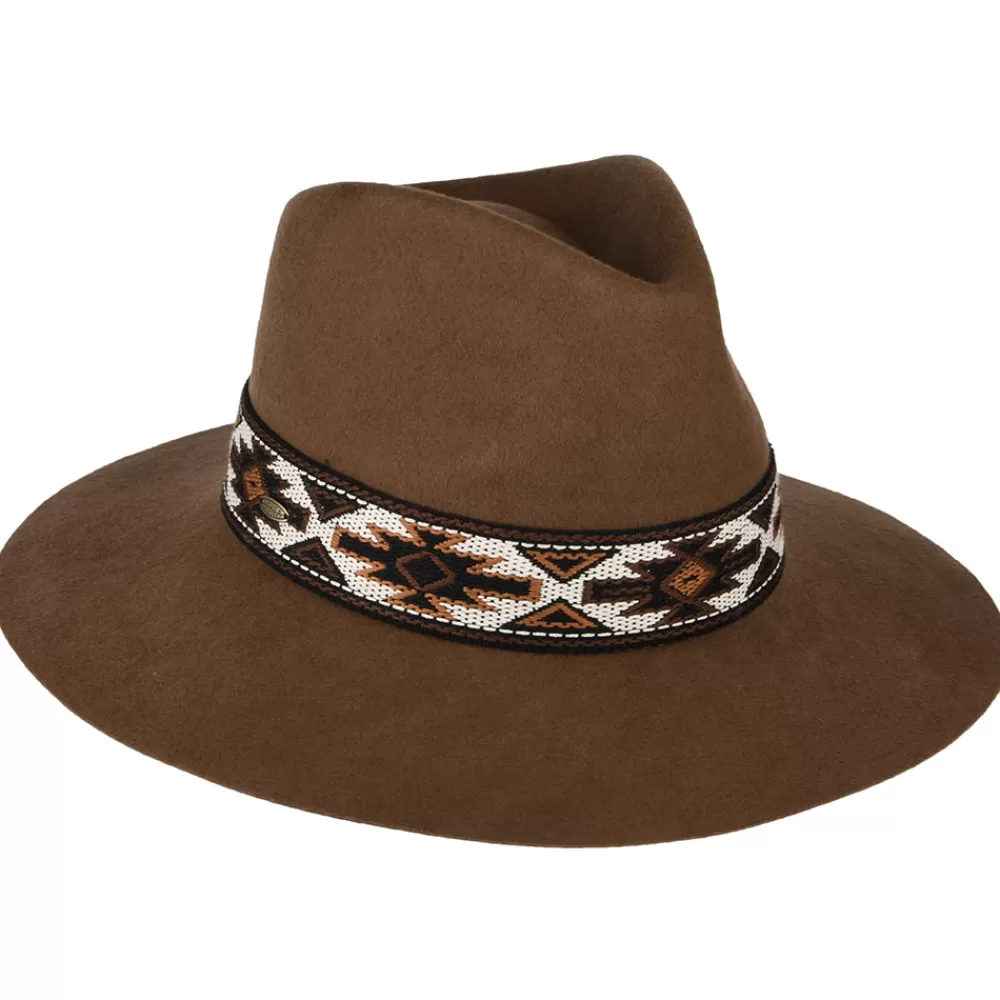Chapeaux Trilby | Chapeaux Fedora^Scala Chapeau Fedora Safari en Laine Feutrée avec Bandeau Aztèque Dona noix de pécan