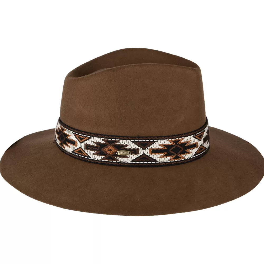 Chapeaux Trilby | Chapeaux Fedora^Scala Chapeau Fedora Safari en Laine Feutrée avec Bandeau Aztèque Dona noix de pécan