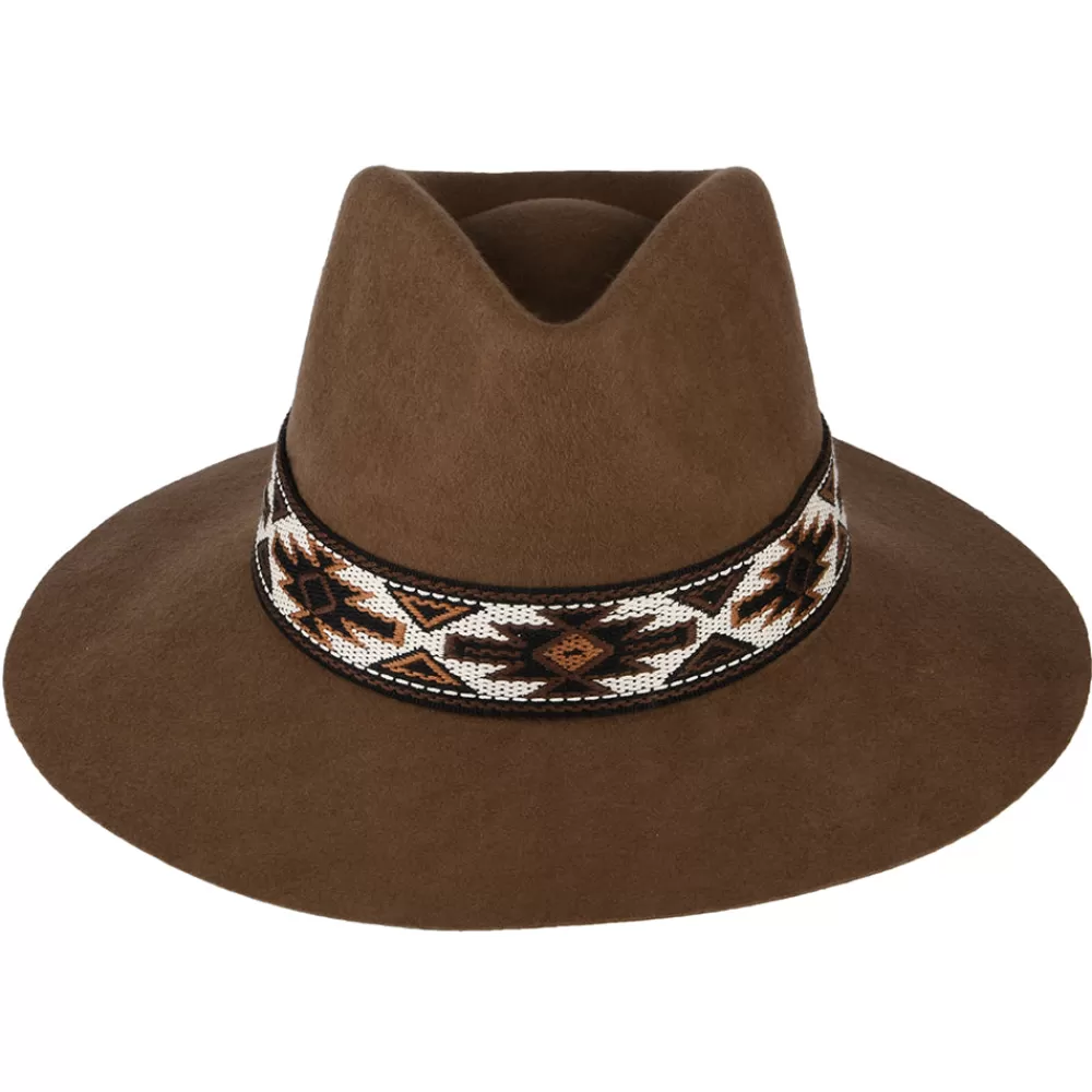 Chapeaux Trilby | Chapeaux Fedora^Scala Chapeau Fedora Safari en Laine Feutrée avec Bandeau Aztèque Dona noix de pécan