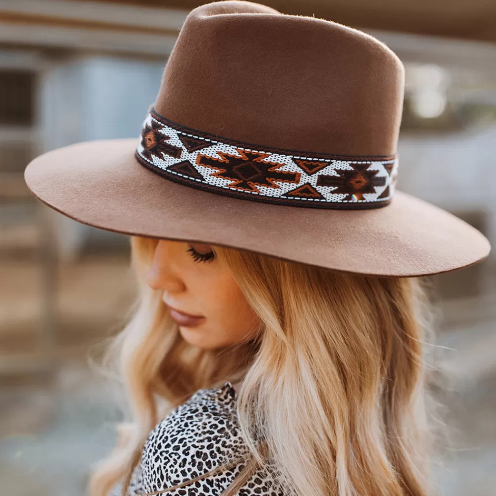 Chapeaux Trilby | Chapeaux Fedora^Scala Chapeau Fedora Safari en Laine Feutrée avec Bandeau Aztèque Dona noix de pécan