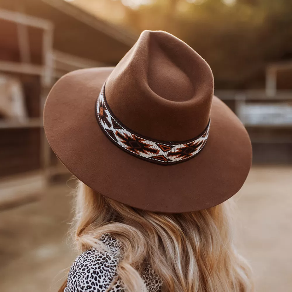 Chapeaux Trilby | Chapeaux Fedora^Scala Chapeau Fedora Safari en Laine Feutrée avec Bandeau Aztèque Dona noix de pécan