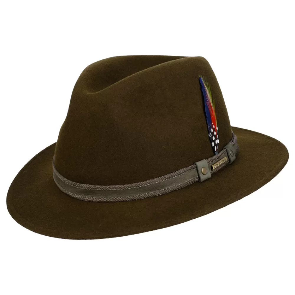 Chapeaux Trilby | Chapeaux Fedora^Stetson Chapeau Fedora Safari en Laine Feutrée Hydrofuge Tenvelco Traveller forêt foncé