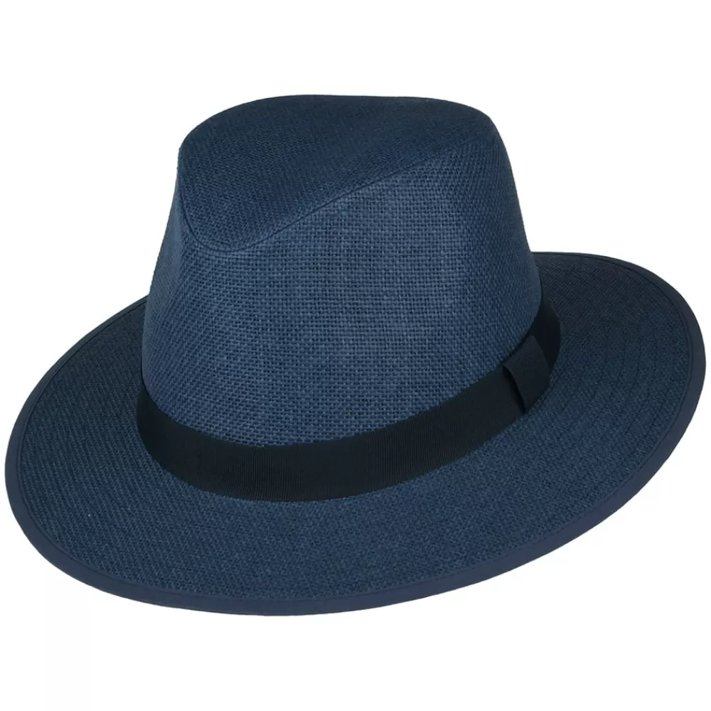Chapeaux Trilby | Chapeaux Fedora^Failsworth Chapeau Fedora Safari en Paille Toyo bleu marine