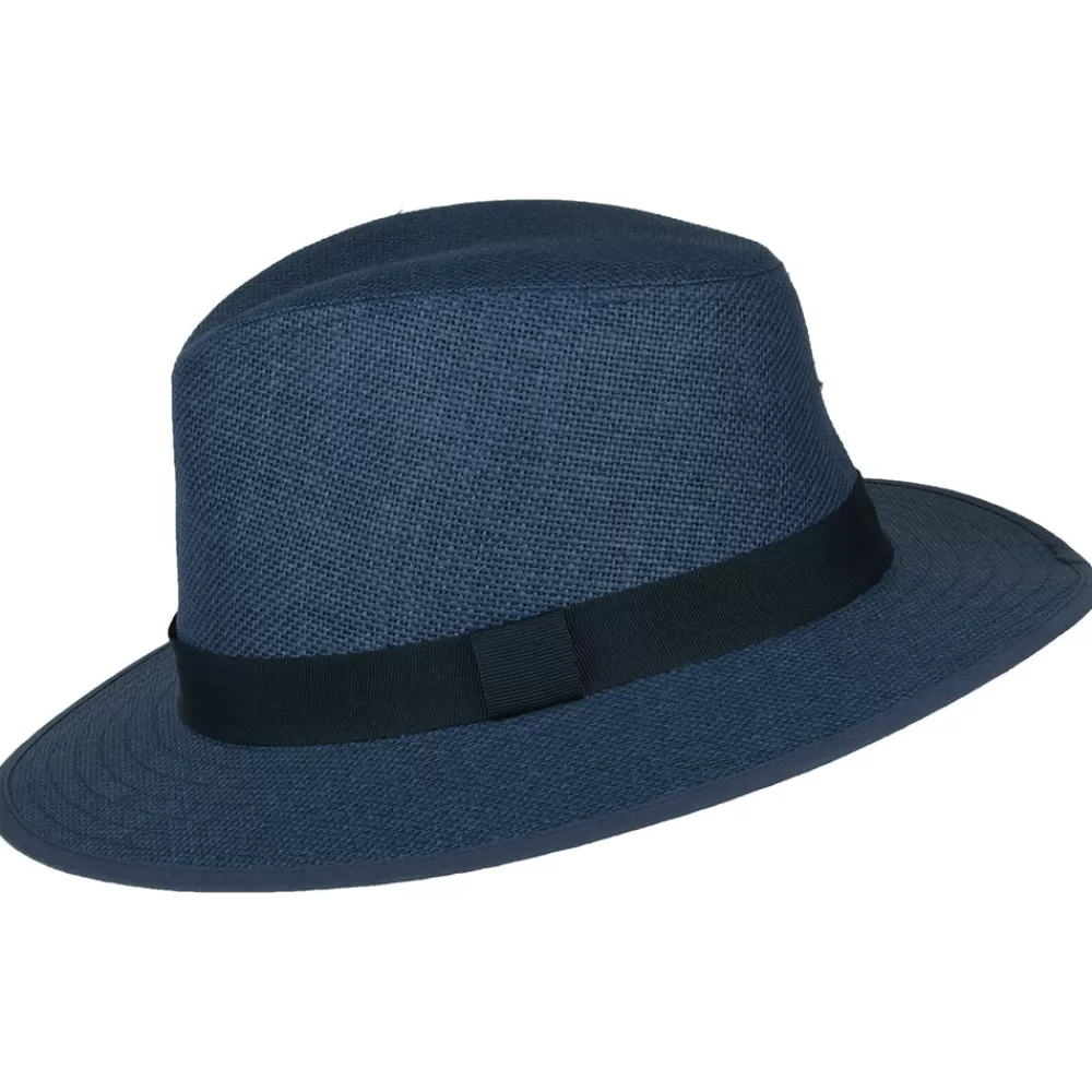 Chapeaux Trilby | Chapeaux Fedora^Failsworth Chapeau Fedora Safari en Paille Toyo bleu marine