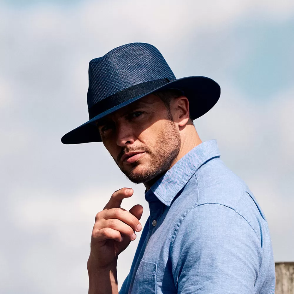 Chapeaux Trilby | Chapeaux Fedora^Failsworth Chapeau Fedora Safari en Paille Toyo bleu marine