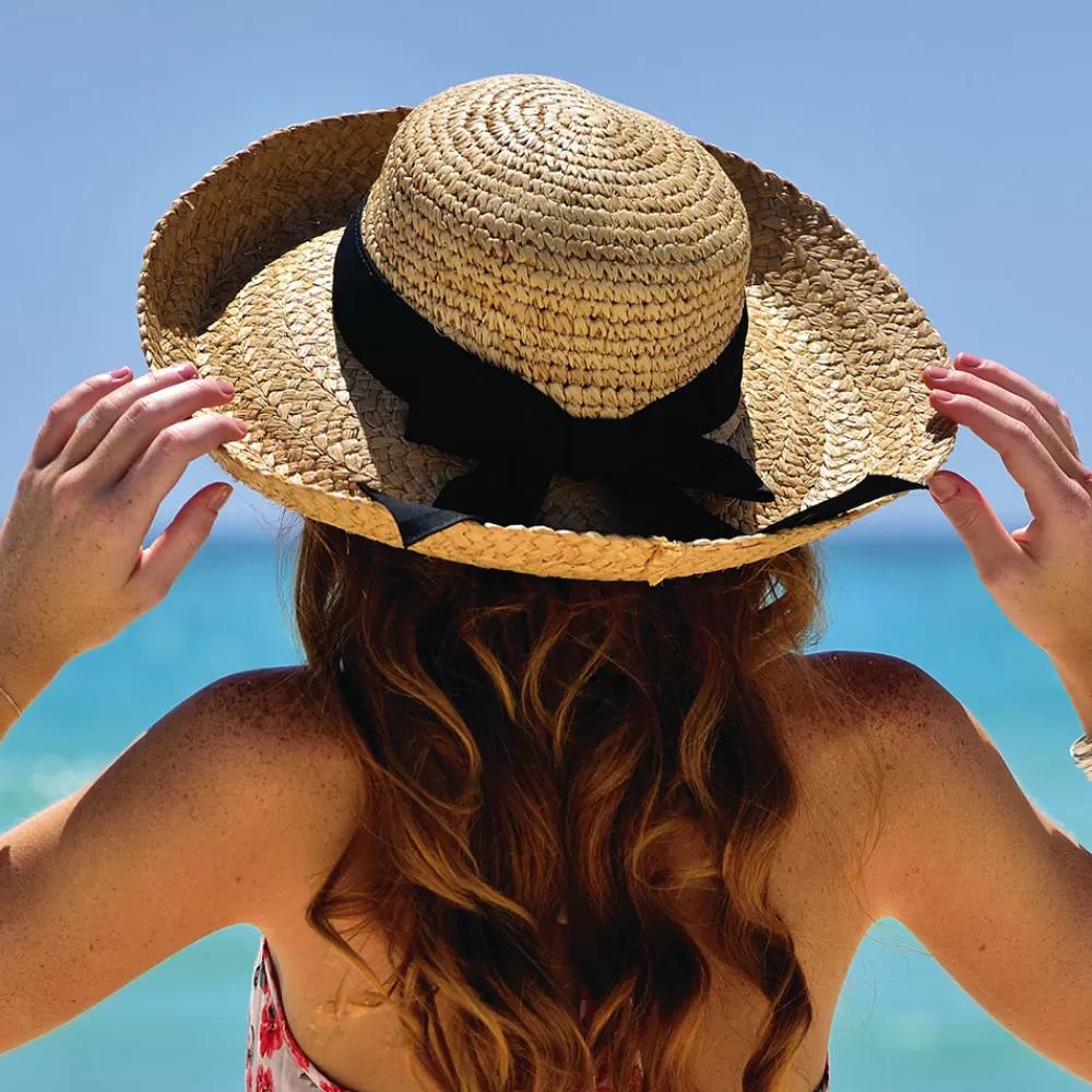 Chapeaux De Paille | Chapeaux Été^Scala Chapeau Été en Paille Raphia Bio Crochetée naturel Bandeau noir