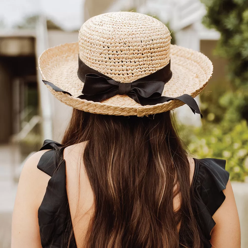 Chapeaux De Paille | Chapeaux Été^Scala Chapeau Été en Paille Raphia Bio Crochetée naturel Bandeau noir