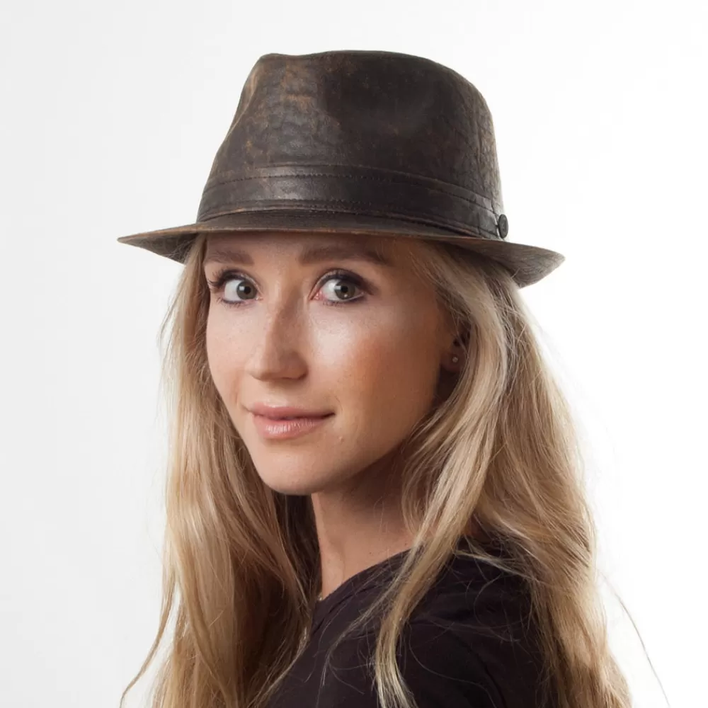 Chapeaux Trilby | Chapeaux Fedora^Jaxon & James Chapeau Trilby en Coton à Effet Usé marron JAXON & JAMES