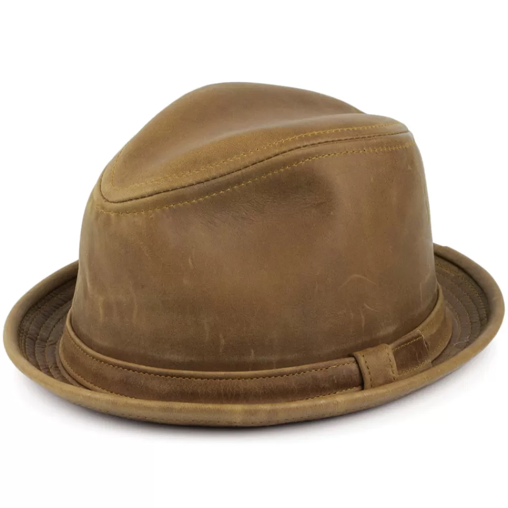 Chapeaux Trilby | Chapeaux Fedora^New York Hat Company Chapeau Trilby en Cuir Vintage marron