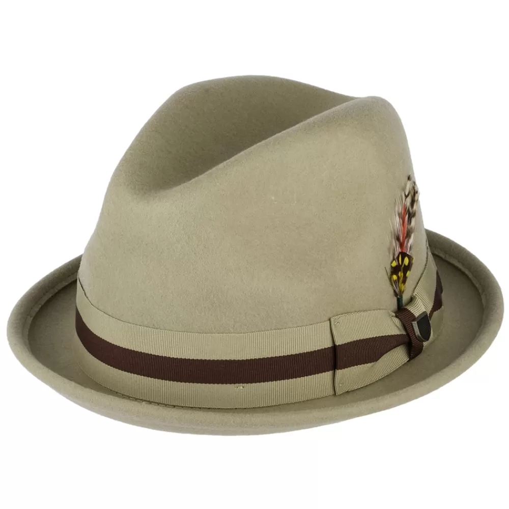 Chapeaux Trilby | Chapeaux Fedora^Brixton Chapeau Trilby en Laine Feutrée Bandeau à Rayures Gain sable-marron